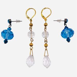 Elegant Blue and Clear Glass Bead Dangle Earrings Set
